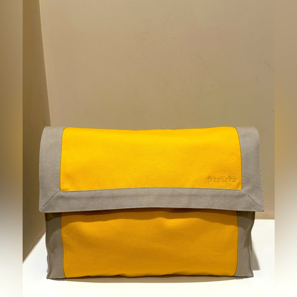 Hermès Yellow and Grey Tapis de Selle Clutch Bag